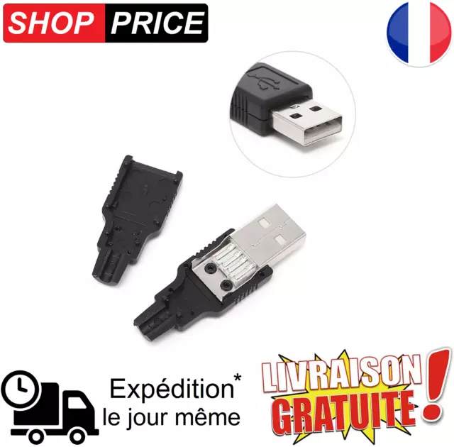 Connecteur USB Standard Male A DIY Fiche a Souder avec boitier.