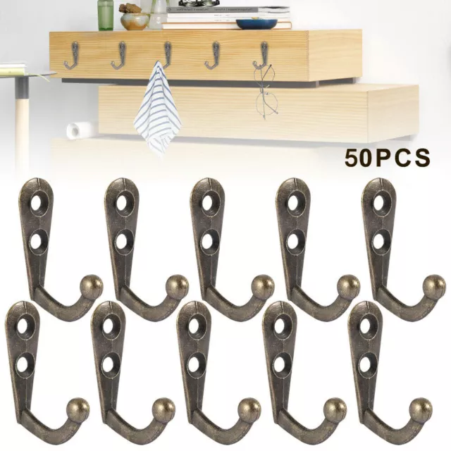 50x Rustic Coat Hooks Cast Iron Long Hook Wall Hat School Towel Hook Individual