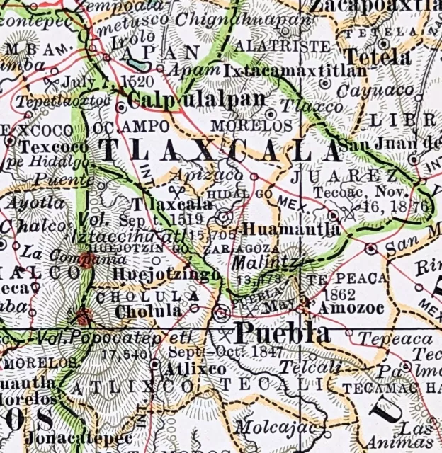 1897 MEXICO Map ORIGINAL Vera Cruz STEAMSHIP Routes RAILWAYS States Battlefields 3
