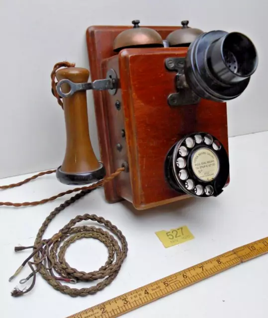 Y527 ANTIQUE 1920's GPO Model 121  WALL MOUNTED TELEPHONE in Wood Brass Bakelite