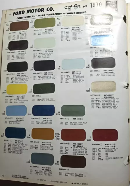 Martin Senour paint chips 1970 Ford Motor Co. Other side also covers 70 Crysler