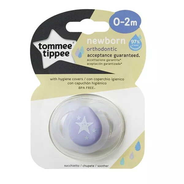 Tommee Tippee Newborn Pacifier, Reversible Dummy 0-2 Months, Purple [NEW]