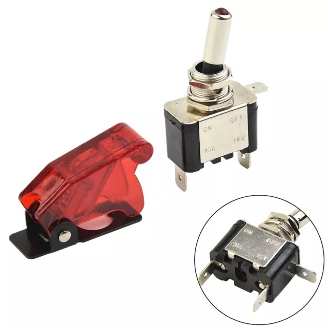 Toggle Switch with Safety Cover and Red LED Indicator 12V 20 Amp Heavy Duty