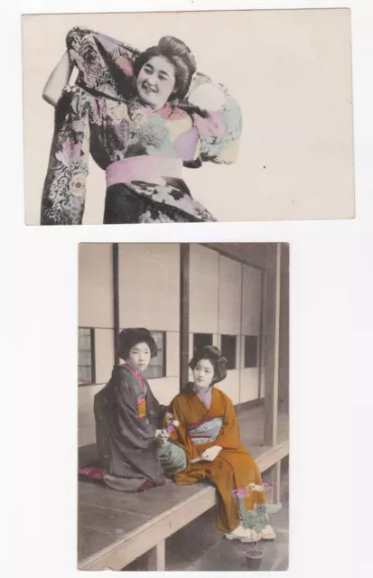 Ns5 Lot Of Two C1910S Japanese Geisha Girl Printed Postcards (Lot 1) Unposted