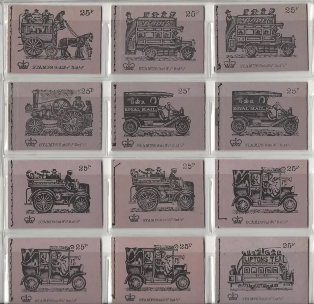 Complete set of 25p Veteran Transport Series Booklets (DH39, DH41-DH51) Mint