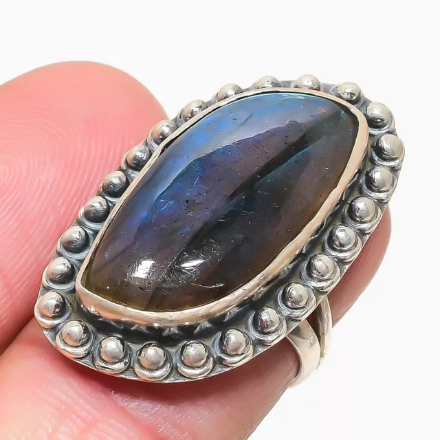 Labradorite Gemstone Handmade 925 Solid Sterling Silver Jewelry Ring Size 6.5