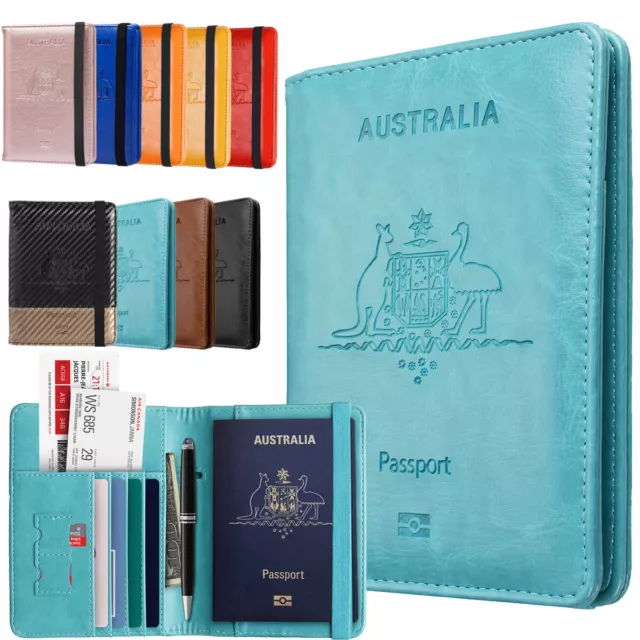 RFID Australia Passport Wallet Travel Leather Cards Holder Cover Case Women Men