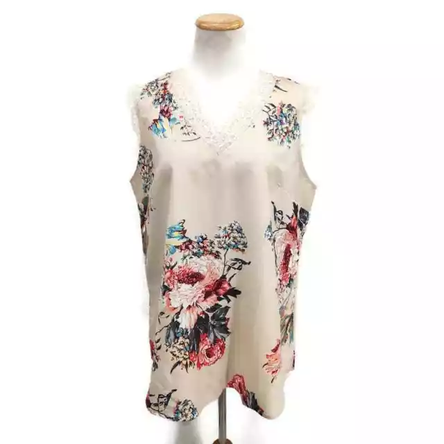 NWT Leani Ivory floral sleeveless lace trim top in size XL