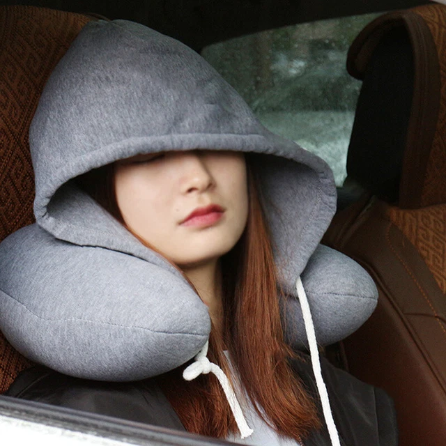 U-Shape Soft Comfortable Hooded Neck Travel Pillow Airplane Pillow with Hoodie