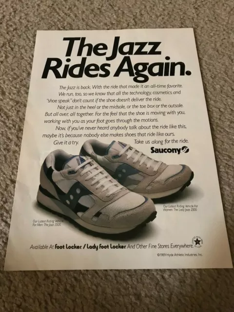 VINTAGE 1989 SAUCONY JAZZ RUNNING SHOES Poster Print Ad 1980s RARE