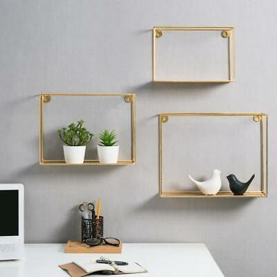 Modern Brass Metal Wire Frame Wall Mount Shadow Box/Decorative Shelves, Set of 3