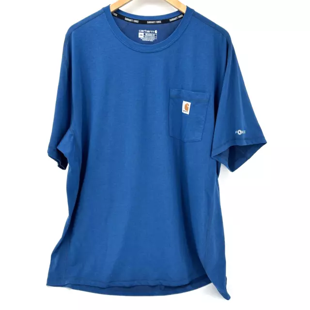 Carhartt Force T-Shirt Mens XXL 2XL Relaxed Fit Short Sleeve Blue Chest Pocket