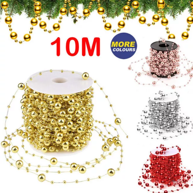 10M Christmas Bead Garland Pearl Strands Chain String Xmas Ornament Gold,Silver 2