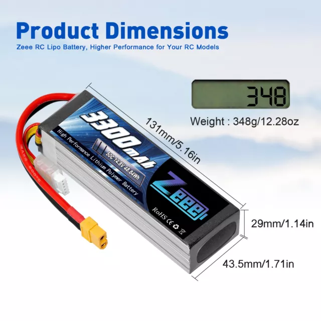 2x Zeee 4S LiPo Akku Batterie 14,8V 50C 3300mAh XT60 für RC Auto FPV RC Flugzeug 2