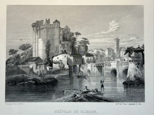 Château De Clisson Antique Loire Steel Engraving Picture Illustration...