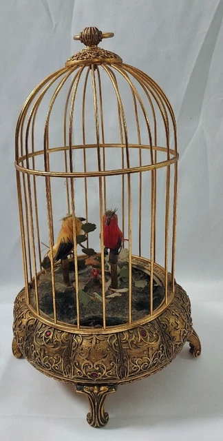 Splendid West German Singing Birds Windup Golden Jeweled Bird Cage elpa? Splendid West German Singing Birds Windup Golden Jeweled Bird Cage elpa?