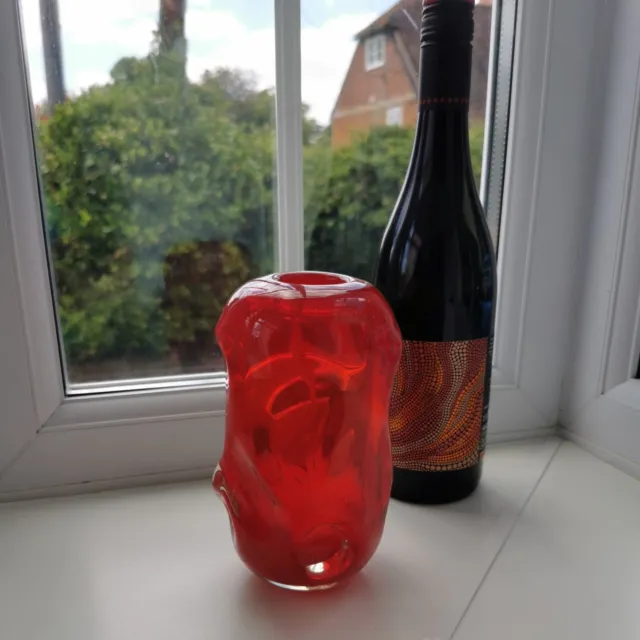 Vintage Czech Skrdlovice / Jan Beranek style red & clear Art glass vase c1960's