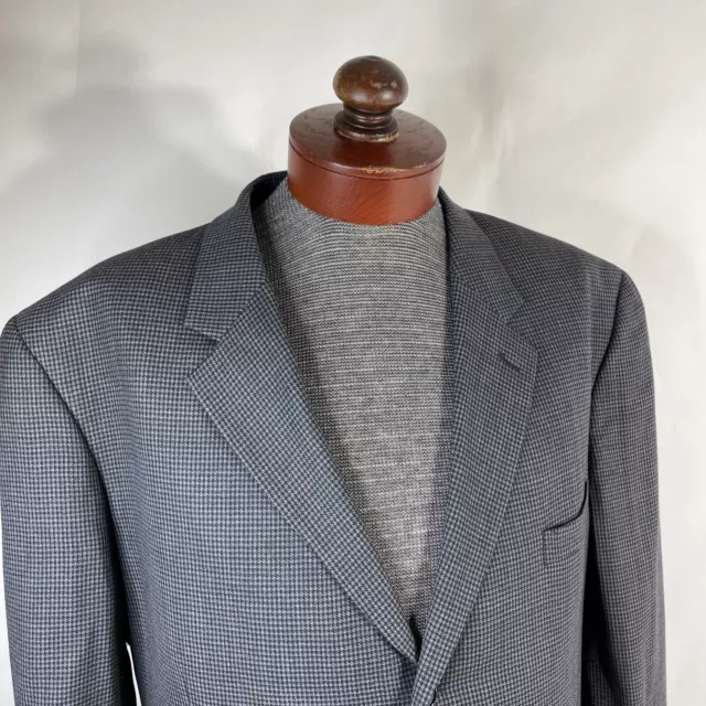Vintage Navy Blue Check Wool Sport Coat Blazer Jacket 44R EUC