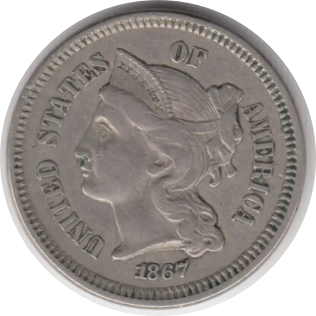USA  1867 3 Cents "Three Cent Nickel"  1865-1889   	KM# 95