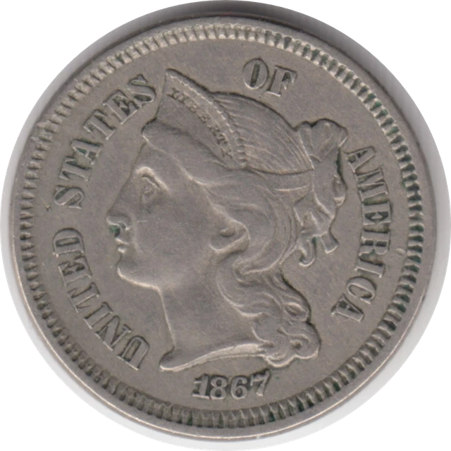 USA 1867 3 Cents "Three Cent Nickel" 1865-1889 KM# 95 USA 1867 3 Cents "Three Cent Nickel" 1865-1889 KM# 95