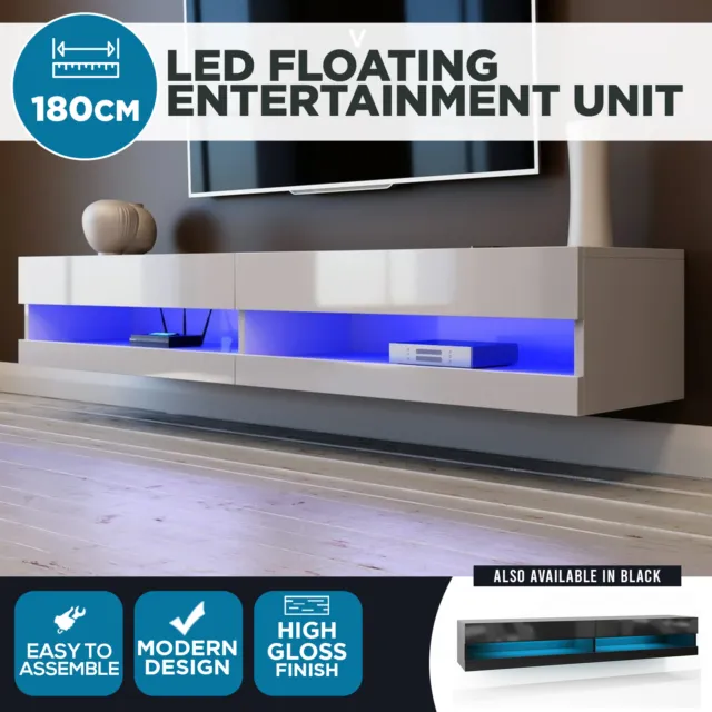 180cm Floating TV Stand Cabinet Wall Mounted Entertainment Unit with LED Lights