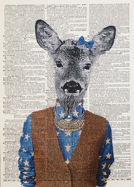 A3 Hirsch Reh Kopfdruck Vintage Wörterbuch Seite Kunst Bild Hirsch Tier Tweed