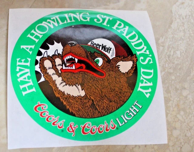 Vintage Coors & Coors light St Paddy's day Beer Wolf Sticker