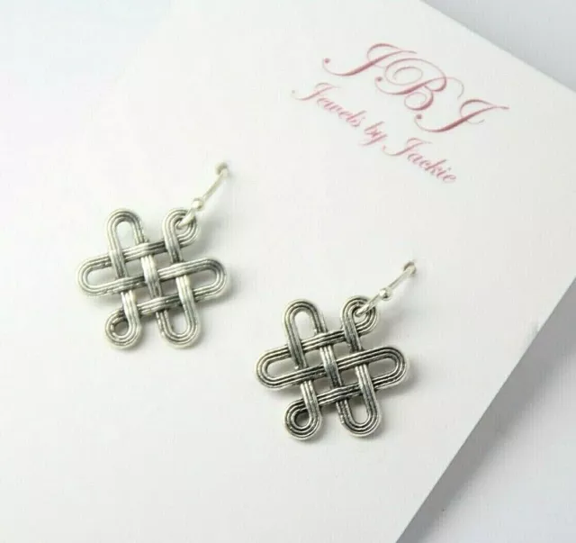 Celtic Knot Pewter Dangle Earrings .925 sterling silver Hook Pewter Charms 1"