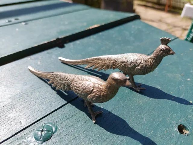 Pair Vintage Silver Colour Metal Peacock Menu Holders