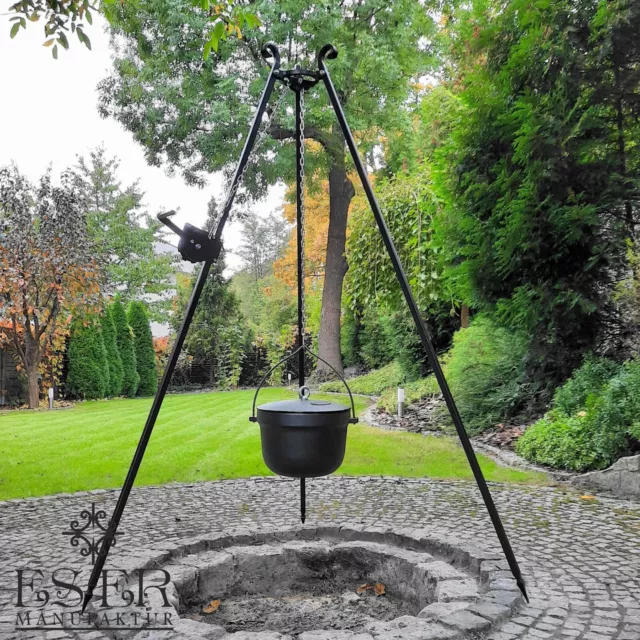 Emailliert Gusseisen Gulaschkessel 10l mit Deckel, Dreibein und Kurbel ES-ER