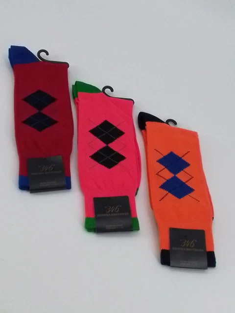 NWT 346 BROOKS BROTHERS Cotton Blend Men's Argyle DRESS Socks RED PINK ORANGE
