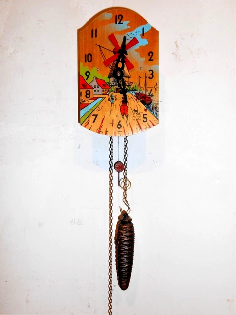 Vintage 30 Hr Black Forest Novelty Wall Clock Spinning Windmill Kammerer Germany