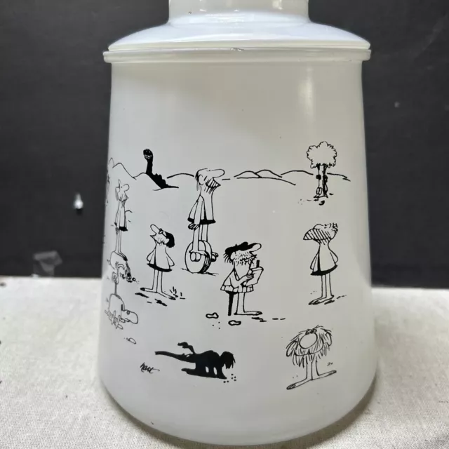 Vintage Frosted Glass BC Cookie Jar, Johnny Hart 70s Comic Strip B C 2