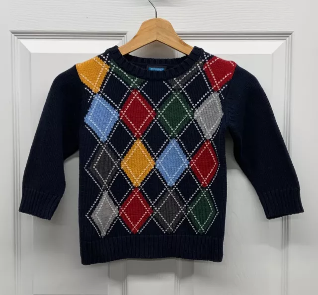 EUC Boys Children’s Place Navy Blue Argyle Sweater, Size 4 Toddler