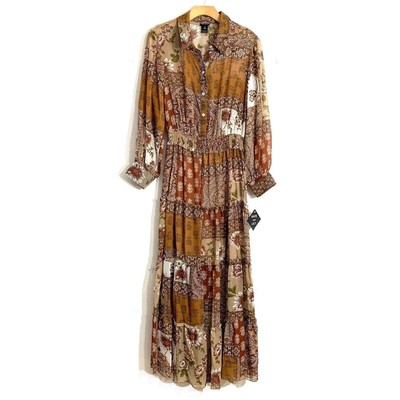 Kate and Lily Boho Western Maxi Paisley Sheer Dress Fall Wedding style NWT sz 14