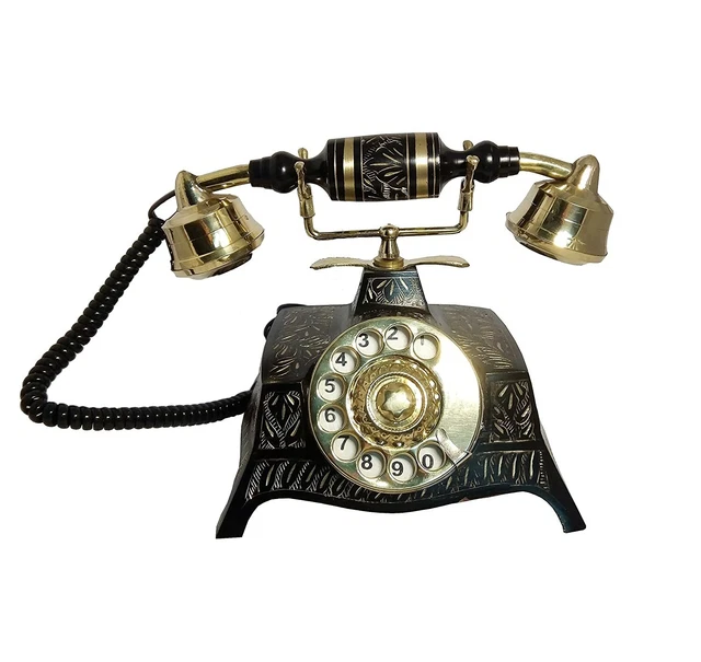 Designer Brass Maharaja Style Vintage Rotary Dial Telephone Showpiece Gift Item