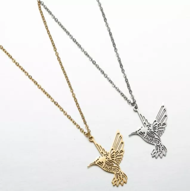 Titanium Punk Unisex Silver / Gold Flying Bird Pendant Chain Necklace