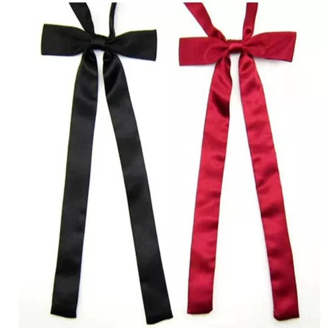 Women Girl Long Satin Banquet Solid Adjustable Bowtie Wedding Bow Tie Necktie