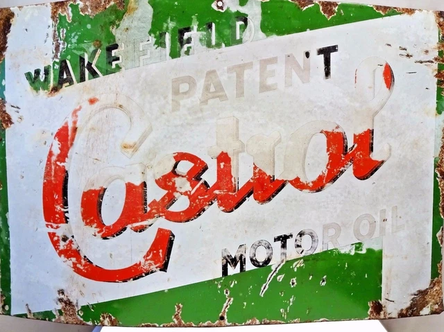 VINTAGE WAKEFIELD CASTROL Motor Oil Porcelain Enamel Sign 30x20" Garage ...