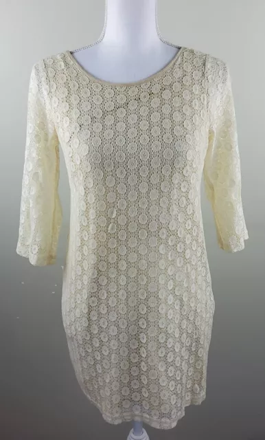 Ark & Co Women's Lace Overlay Blouse Top Ivory Size S