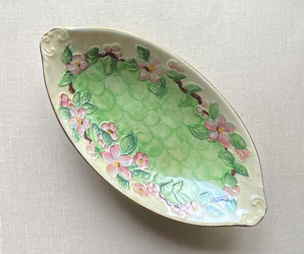 VINTAGE RARE MALING Pottery Art Deco Hand Painted Oval Bowl Dish