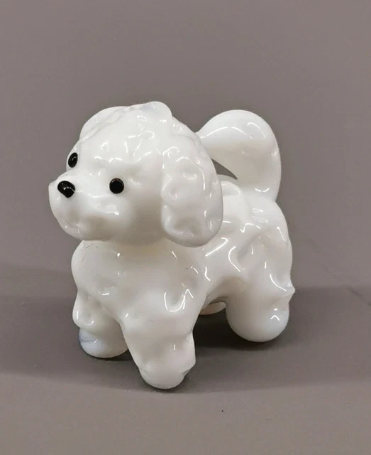 9912001 Mini Vetro Figura Cagnolino Barboncino Bianco Fatto a Mano 2,5x2,5cm