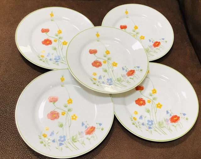 Karolina Koenigszelt Silesia Porcelain English Flowers Set Of 5 Bread Plates