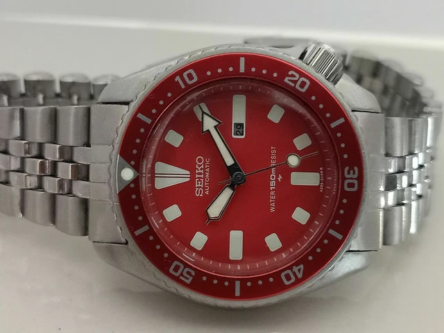 VINTAGE SEIKO DIVER 4205 015K Red Face Automatic Mid Size Watch
