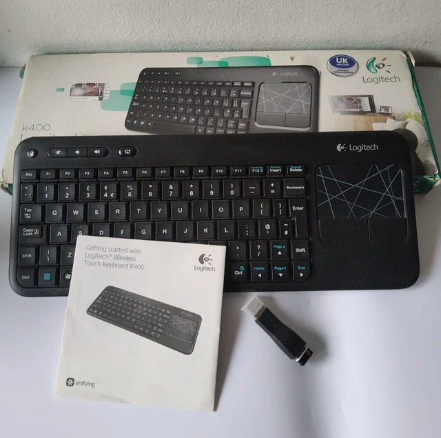 Logitech K400 Plus 920-003116 UK QWERTY Wireless Touch 105-KEY Keyboard +Dongle