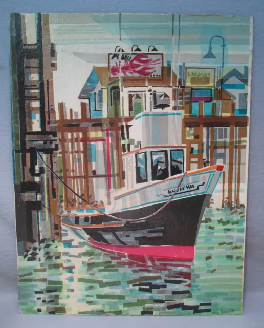 MCM Abstract Tissue Paper Collage New England Fishing Boat Harbor by Amy Bennett