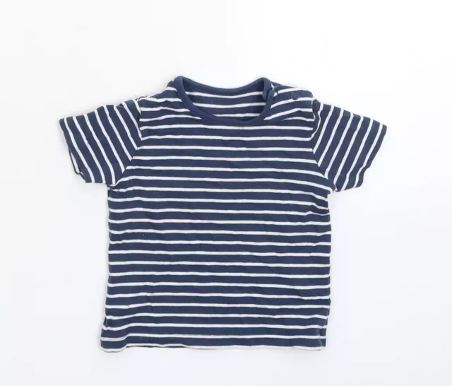 TU Baby Blue Striped Cotton Basic T-Shirt Size 3-6 Months Round Neck Snap