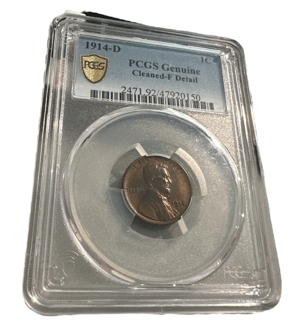 1914-D Lincoln Wheat 1c Cent Penny PCGS Genuine Cleaned-F Detail