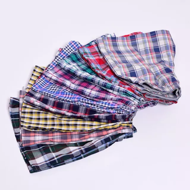 Mens Cotton Plaid Underwear Loose Trunk Underpants Home Wide Leg Boxer Shorts