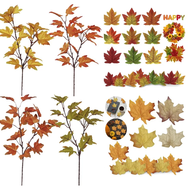 ARTIFICIAL MAPLE LEAVES Branch False Autumn Stems Plants Outdoor Home